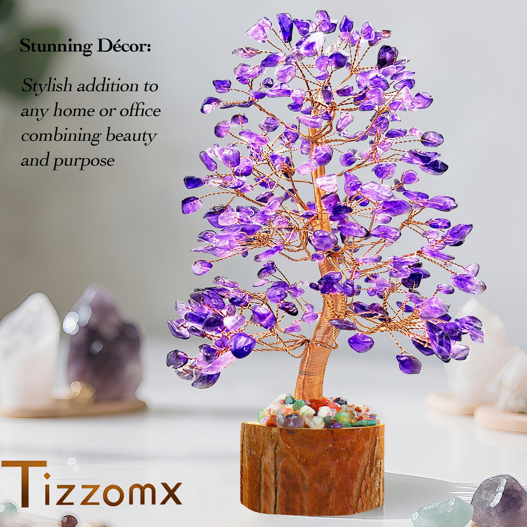 Tizzomx crystal tree display supports meditation rituals and reverent space.