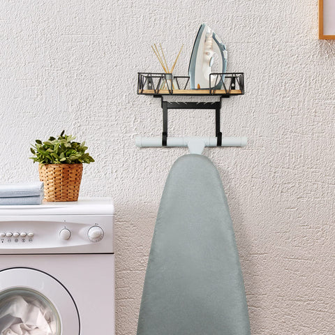 TJ.MOREE natural wood accent adds rustic style to laundry storage.