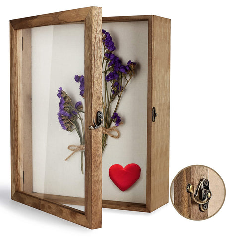 TJ.MOREE Shadow Box; front door open for easy arranging of photos.