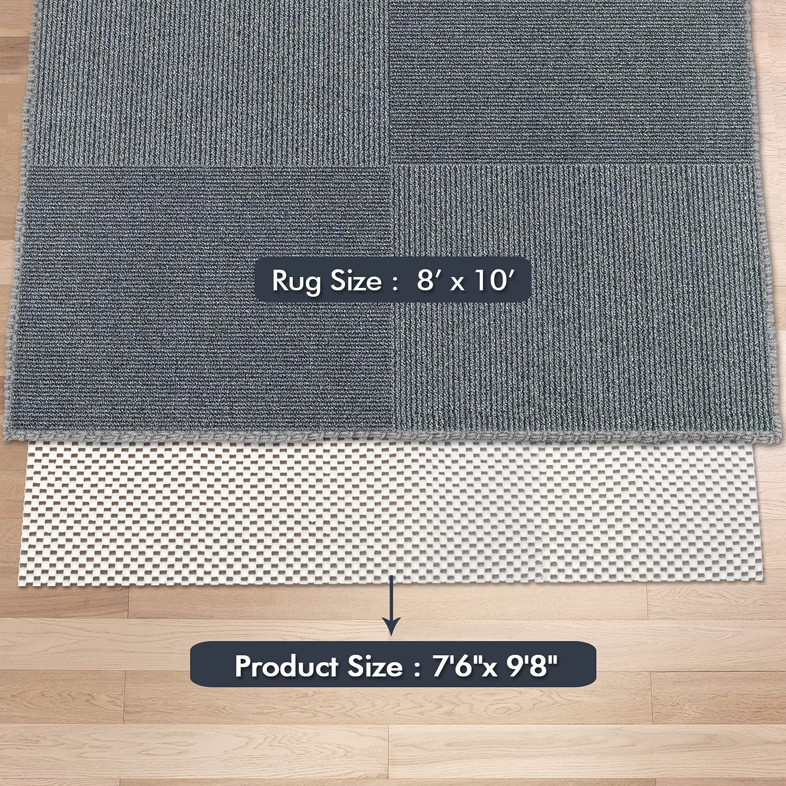 TJWODO rug pad packaging highlights eco-friendly materials and tips.