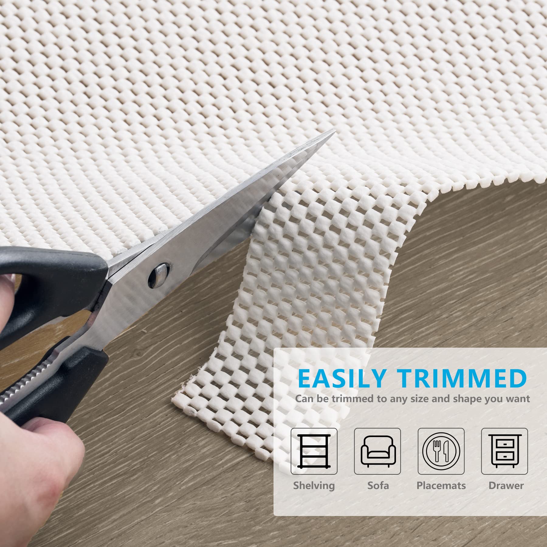 TJWODO pad under shelves protects surfaces and reduces sliding.