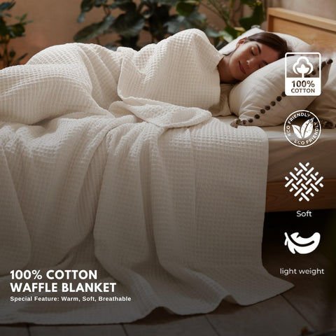 Lightweight and cozy waffle blanket perfect for couch and bed layering.
