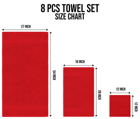 T&L burgundy towel set packaging showing contents, complete 8-piece kit.