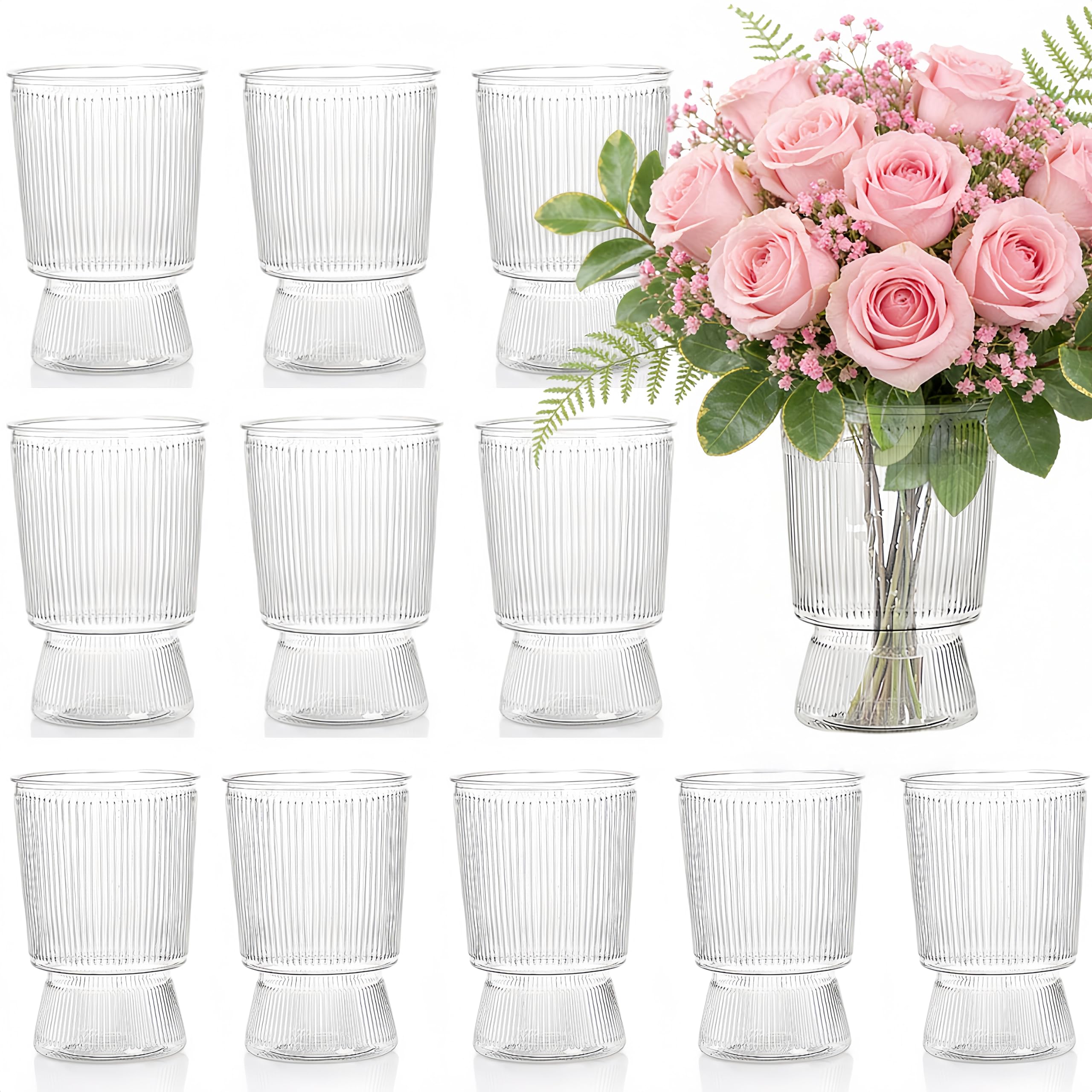 Tlence 12-pack clear plastic vases with glass-like clarity for vibrant centerpieces.
