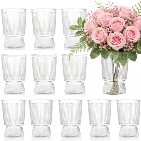 Tlence 12-pack clear plastic vases with glass-like clarity for vibrant centerpieces.
