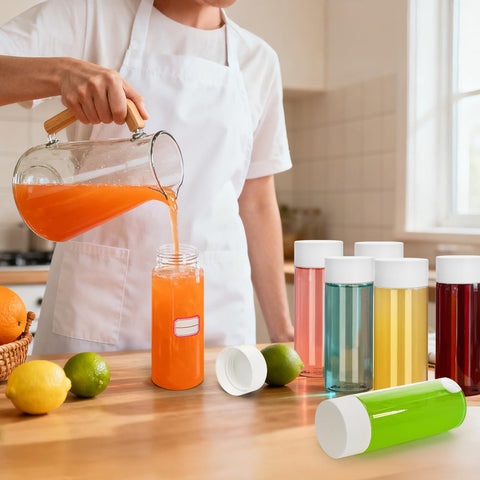Tlence clear bottles for beverages 12oz suitable for milk, juice, and tea.