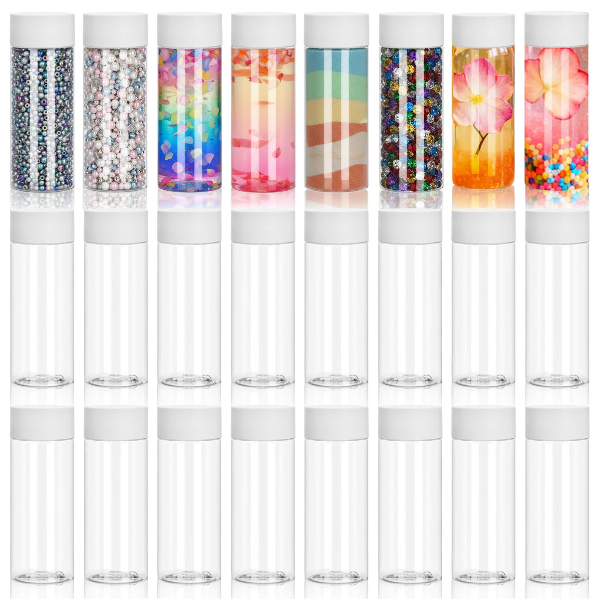 Tlence sensory bottles 24-pack with lids for classroom organization and DIY displays.