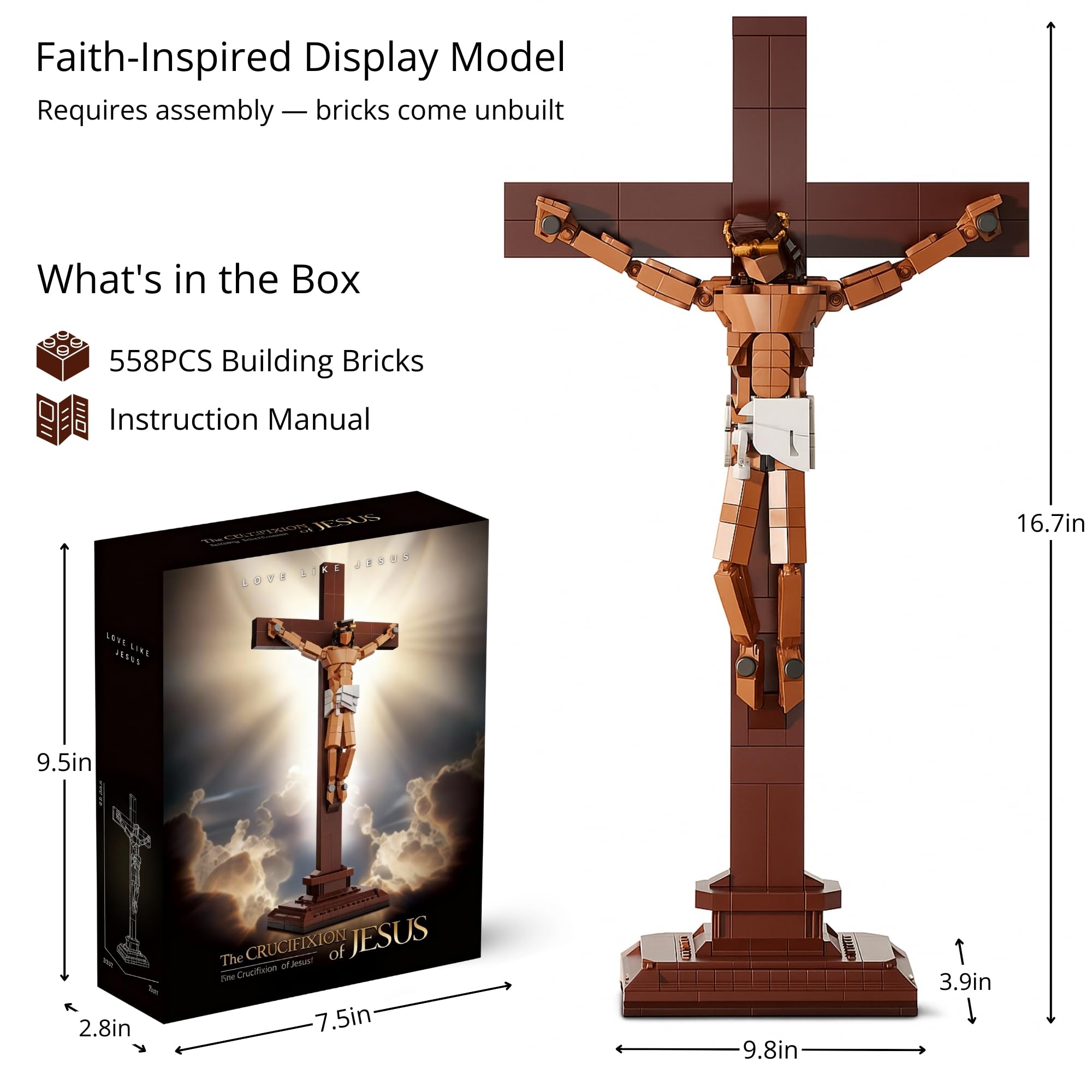 Stable, balanced TLOEP crucifix set designed for long-term display