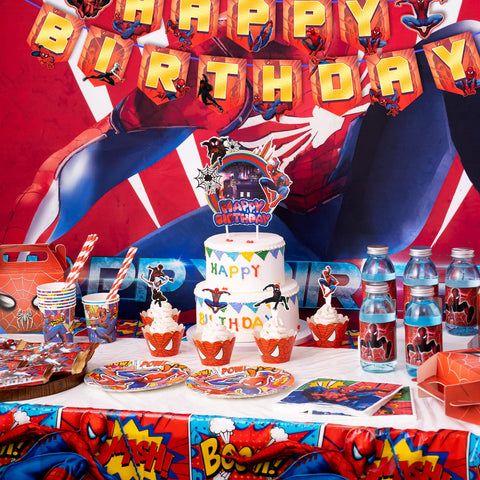 TLTSDWQ Spider tablecloth provides a themed base for the party setup.