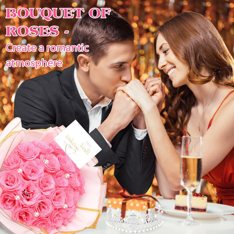 TLY Glitter Roses Bouquet with diamond crown for festive focal point.
