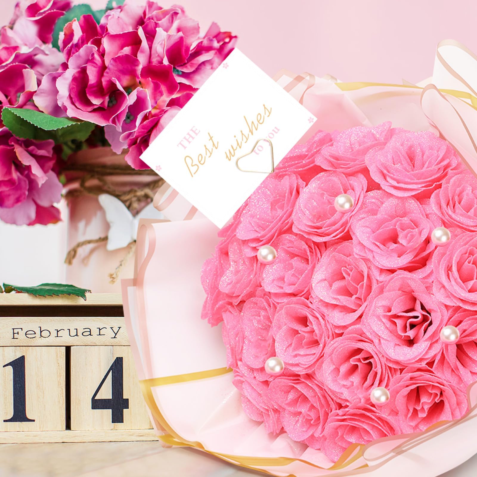 TLY Glitter Roses Bouquet with pearl decorations for elegant table decor.