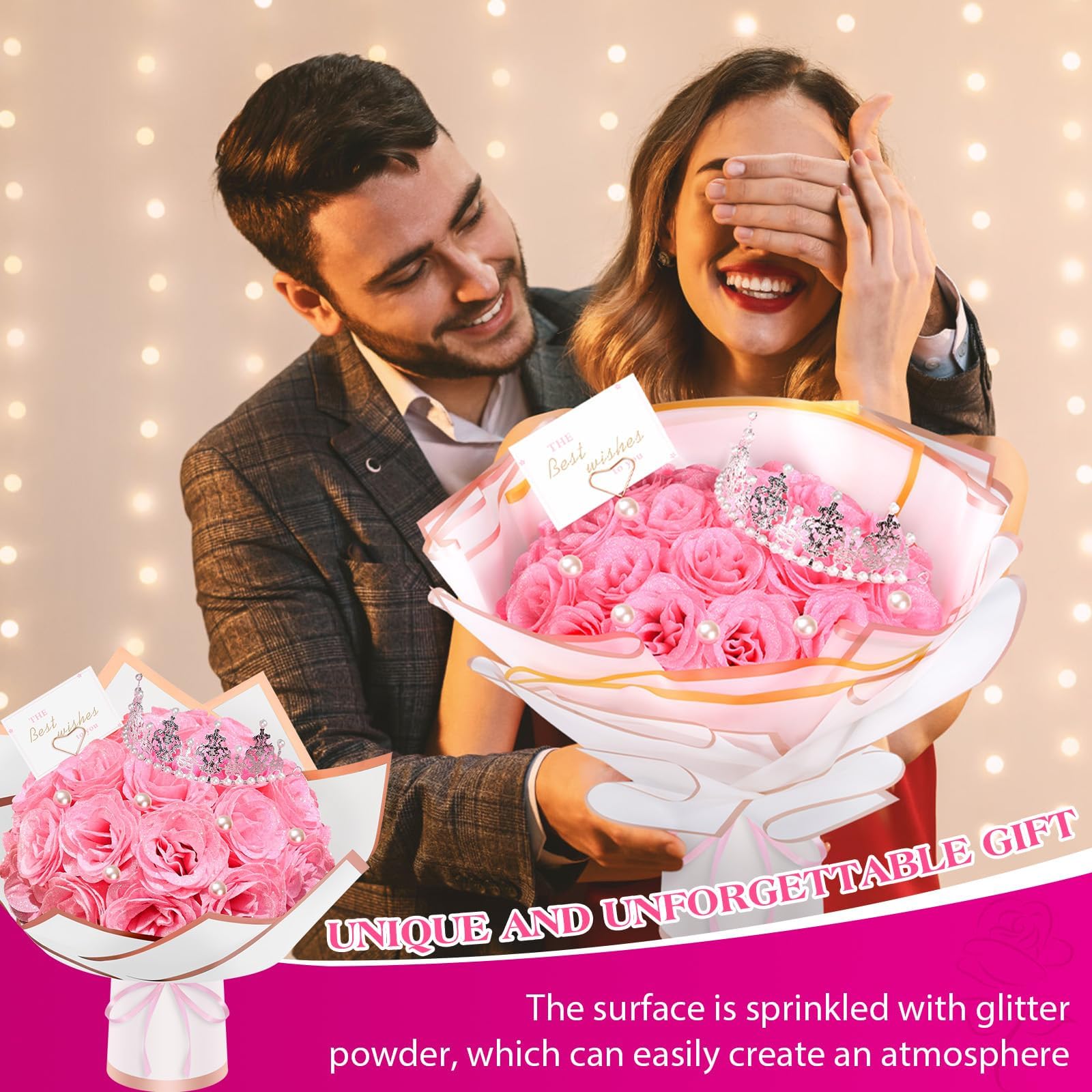 TLY Glitter Roses Bouquet ribbon roll for stylish gift wrapping.