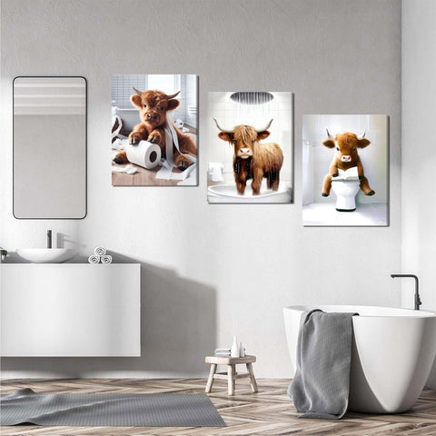 Tmvosn framed cow art trio brings nostalgic decor for bathrooms and halls.