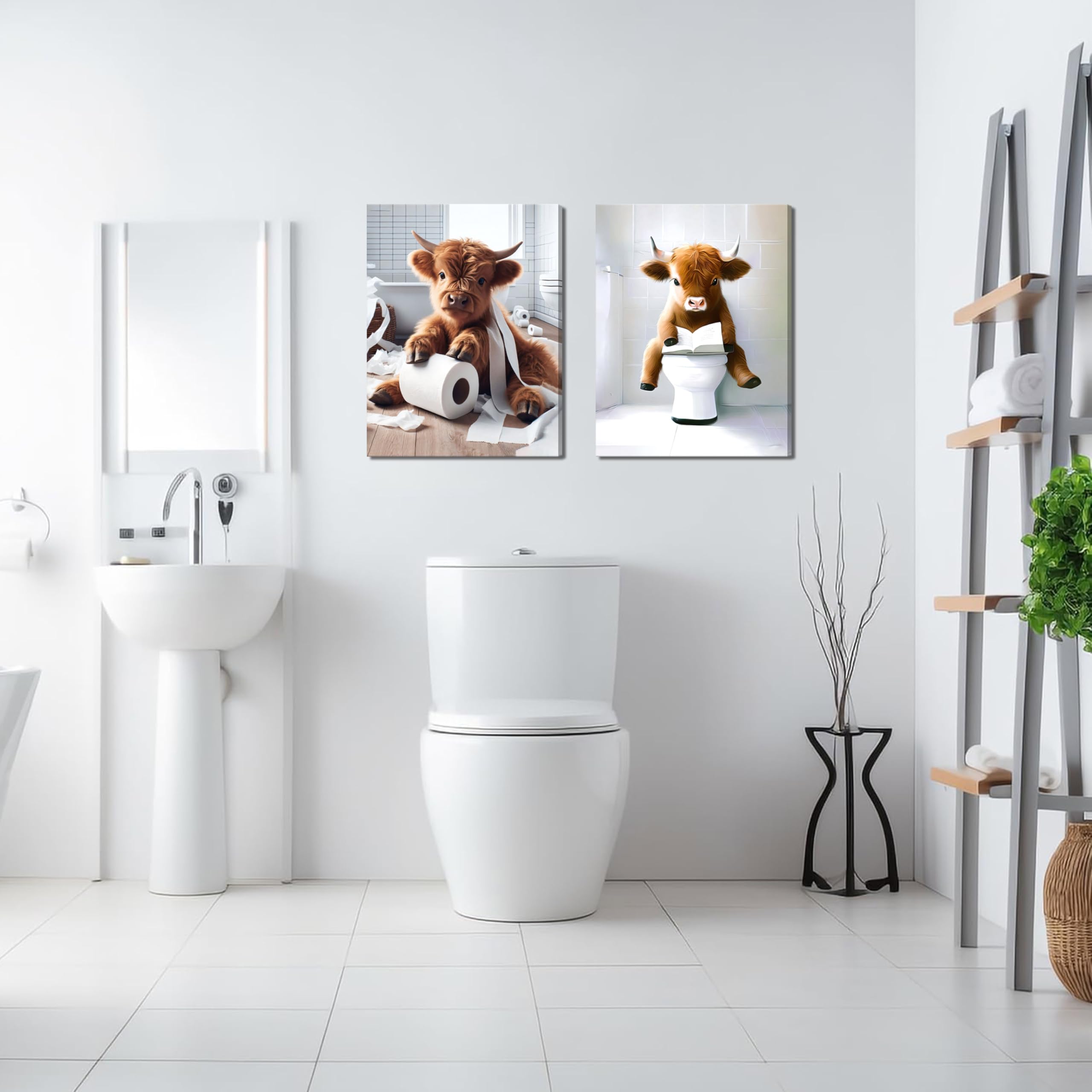 Tmvosn Highland cow prints offer whimsical focal point in rustic interiors.