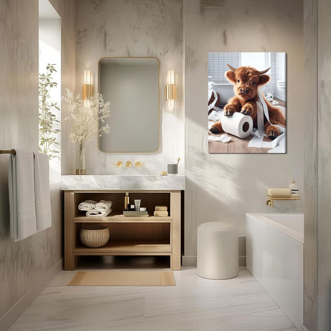 Tmvosn vintage-inspired cattle art complements farmhouse bathrooms and cozy spaces.