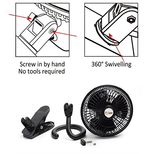 TN TONNY clip-on fan head tilts to direct breeze precisely