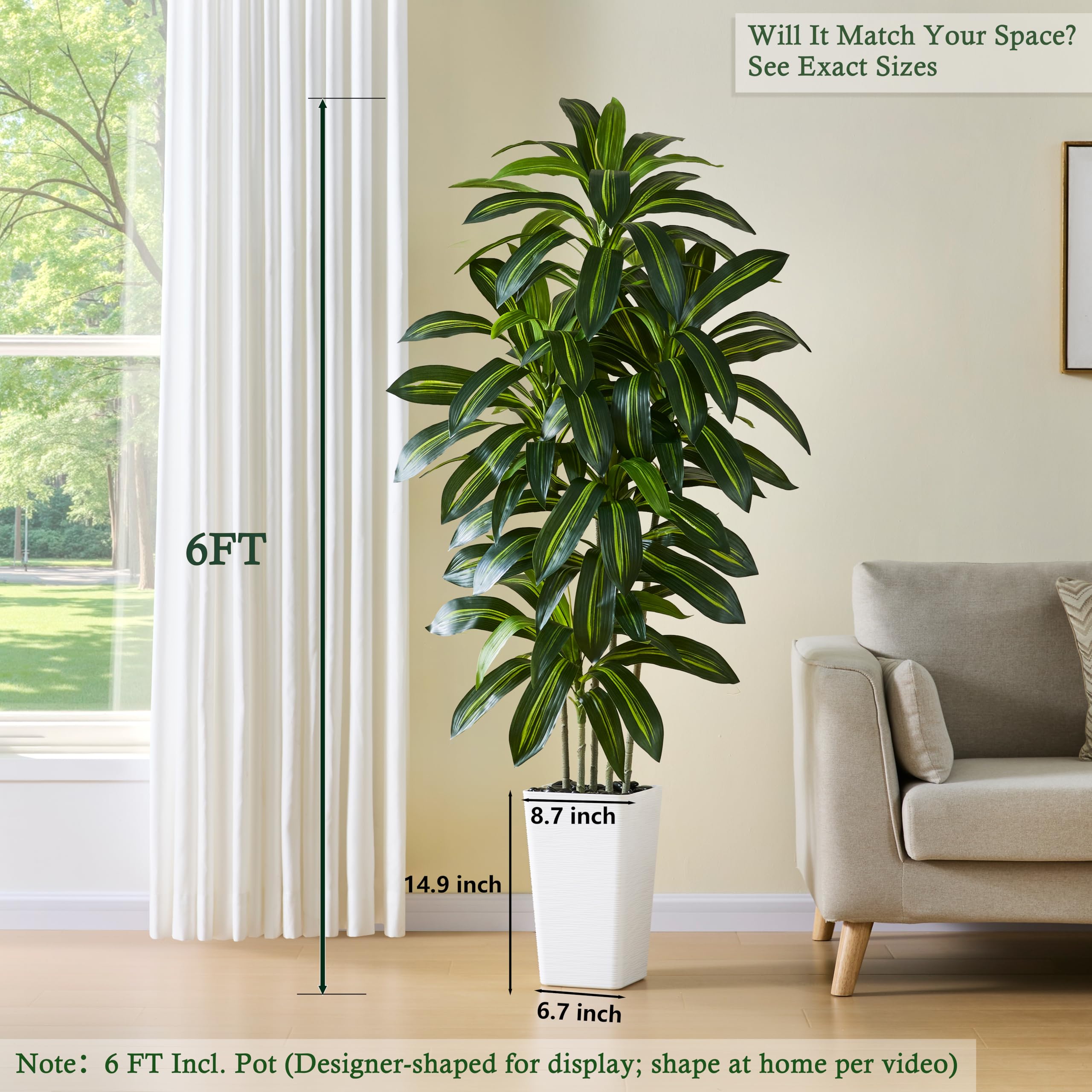 TNGGNT 6ft dracaena leaves show veins and color variation for realism.