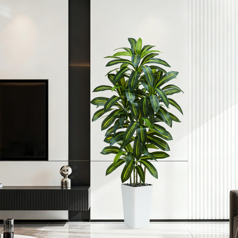 TNGGNT indoor-outdoor friendly faux tree blends with various decor styles.