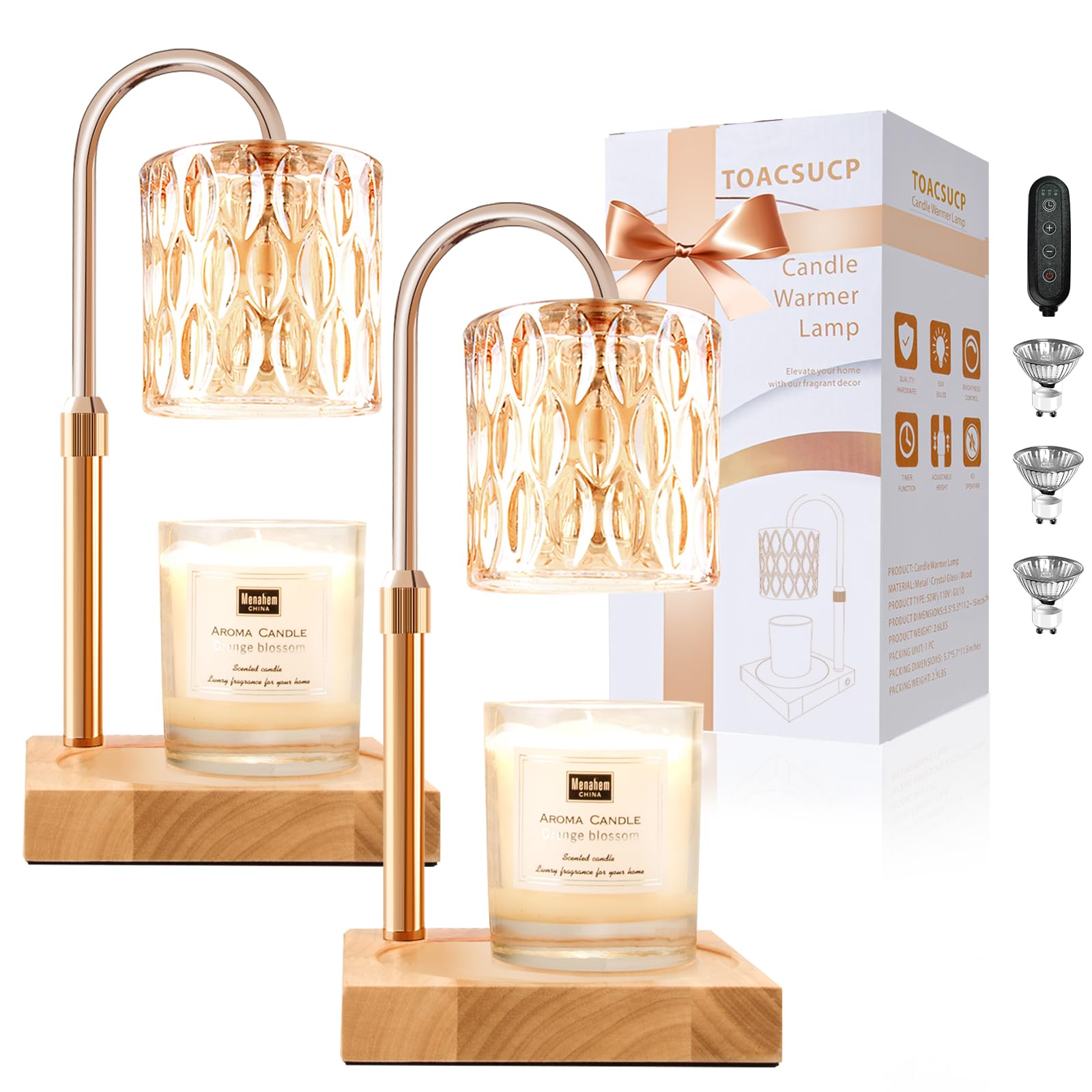 TOACSUCP candle warmer lamp with three bulbs for flameless, even fragrance diffusion.