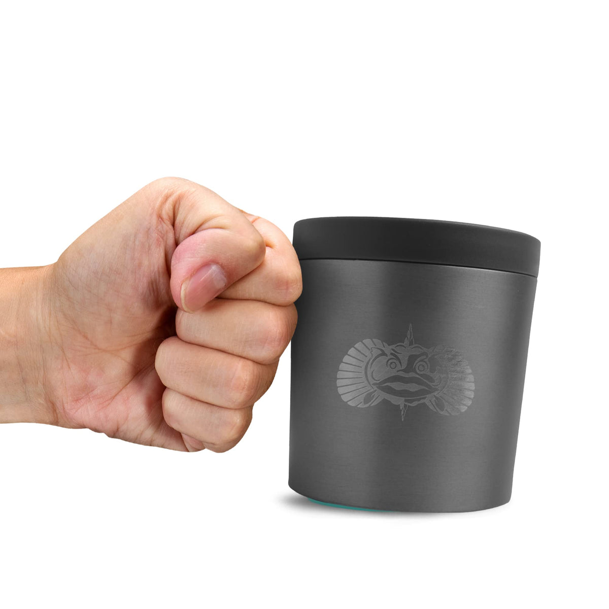 Toadfish Anchor cup holder on graphite base stabilizes cups on moving surfaces.