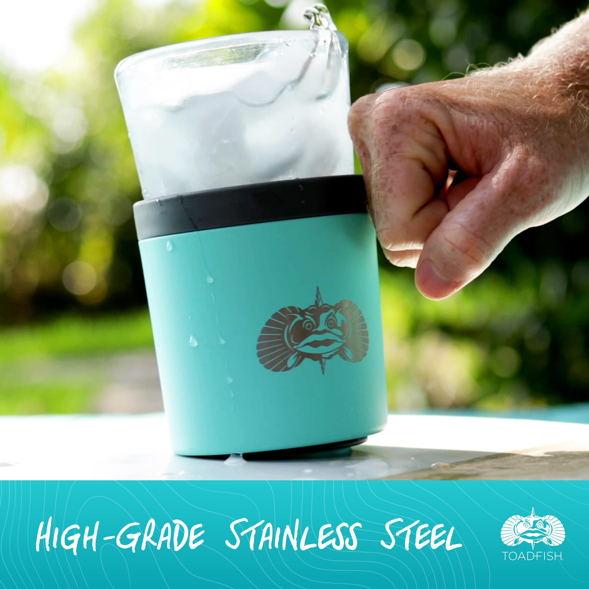 Toadfish Anchor suction design secures a 32 oz tumbler on deck.