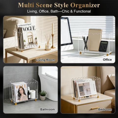Tocemei acrylic magazine holder wave-edge design: elegant curves for modern decor.