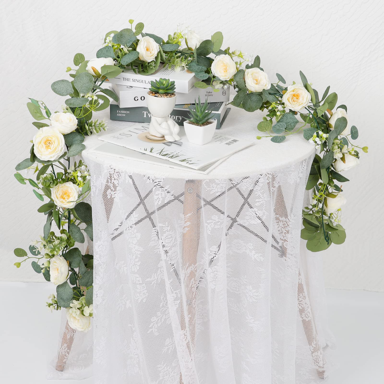 TOCHGREEN lifelike white roses and gypsophila accents elevate arrangements