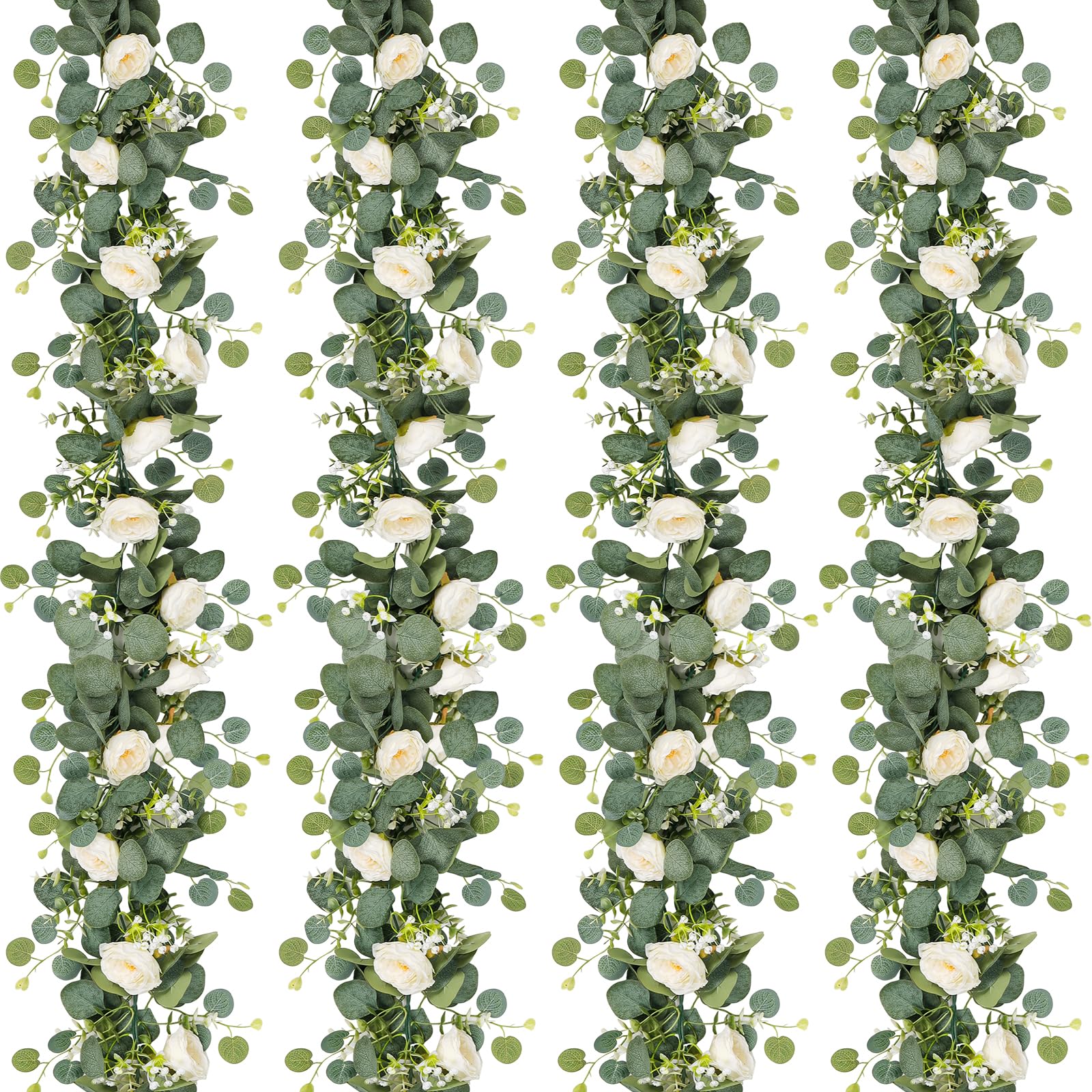 TOCHGREEN artificial eucalyptus garland with white roses showcases realistic petals for weddings
