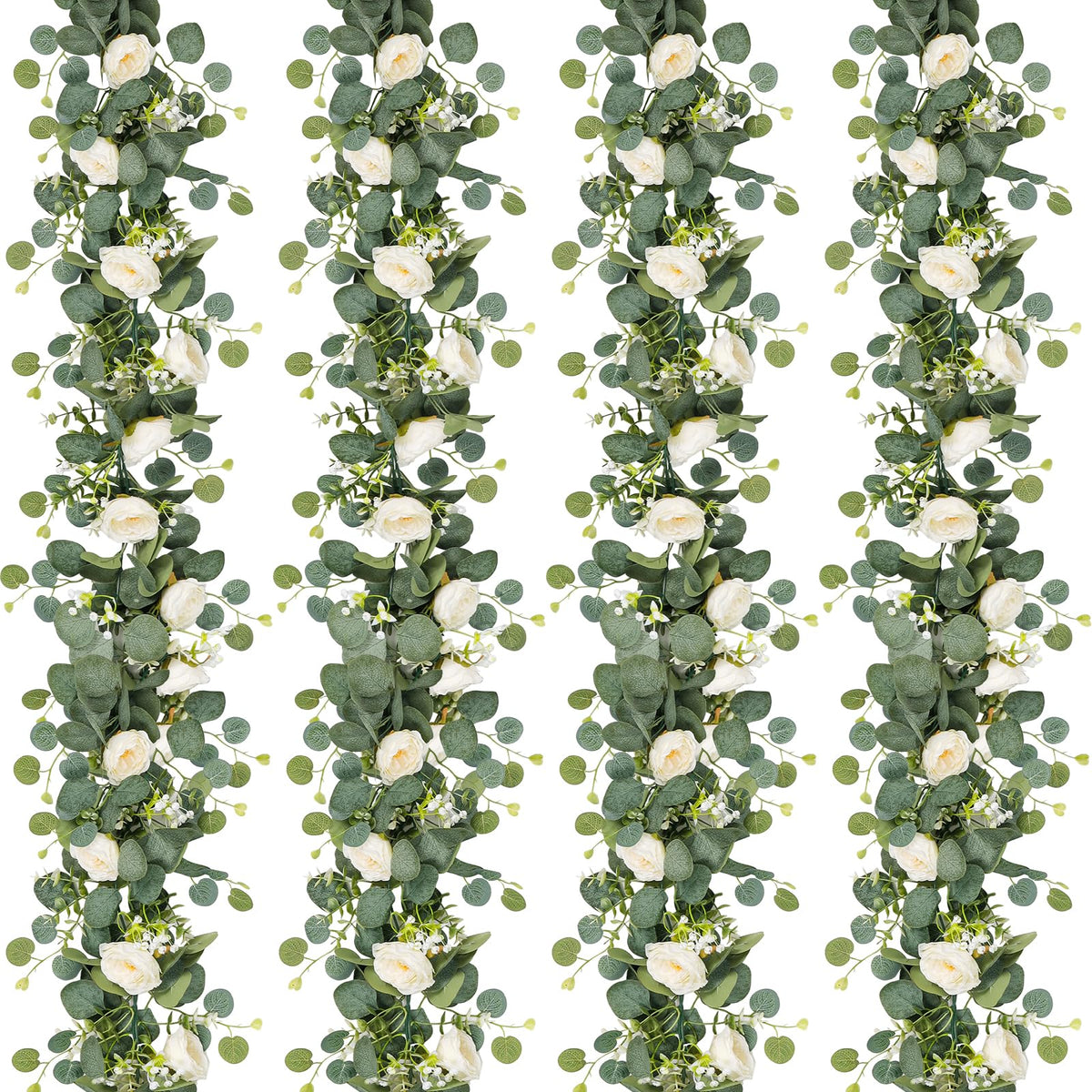 TOCHGREEN artificial eucalyptus garland with white roses showcases realistic petals for weddings