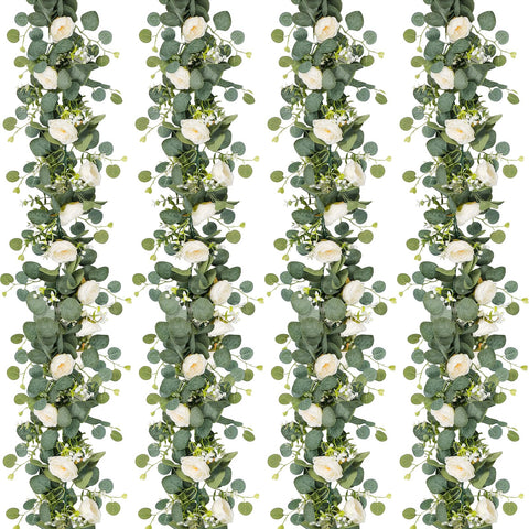 TOCHGREEN artificial eucalyptus garland with white roses showcases realistic petals for weddings