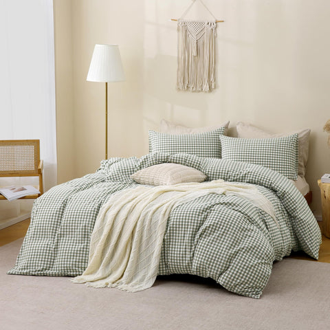 TOCOMOA green gingham pillowcases king with envelope closures for secure, neat bedding.
