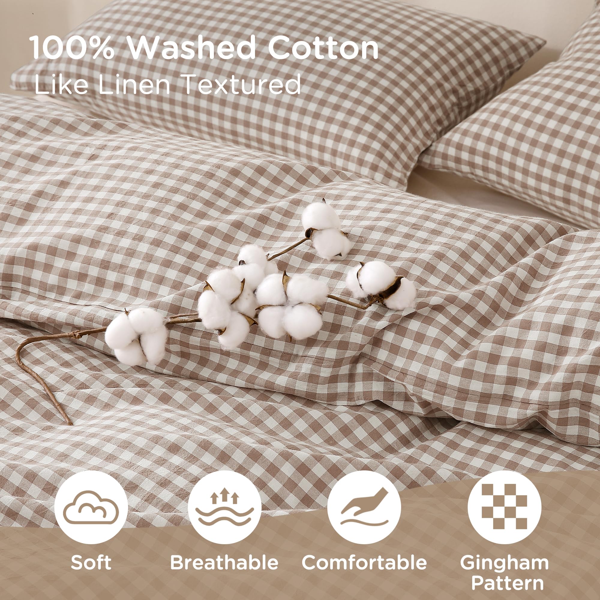 TOCOMOA Tan Gingham colorway adds timeless elegance and versatile styling to bedrooms.