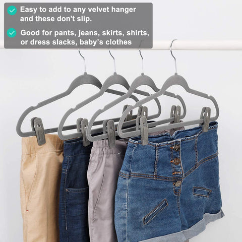 TOFIIGREM slim velvet hanger clips hold pants firmly without slipping.