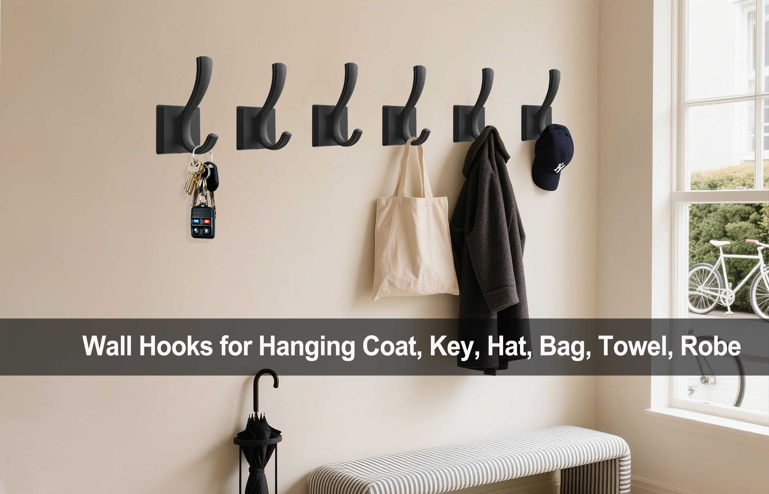 TOFIIGREM double-arm towel hook in black for towels and robes.