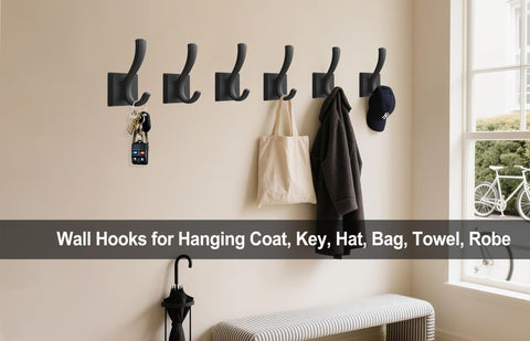 TOFIIGREM double-arm towel hook in black for towels and robes.