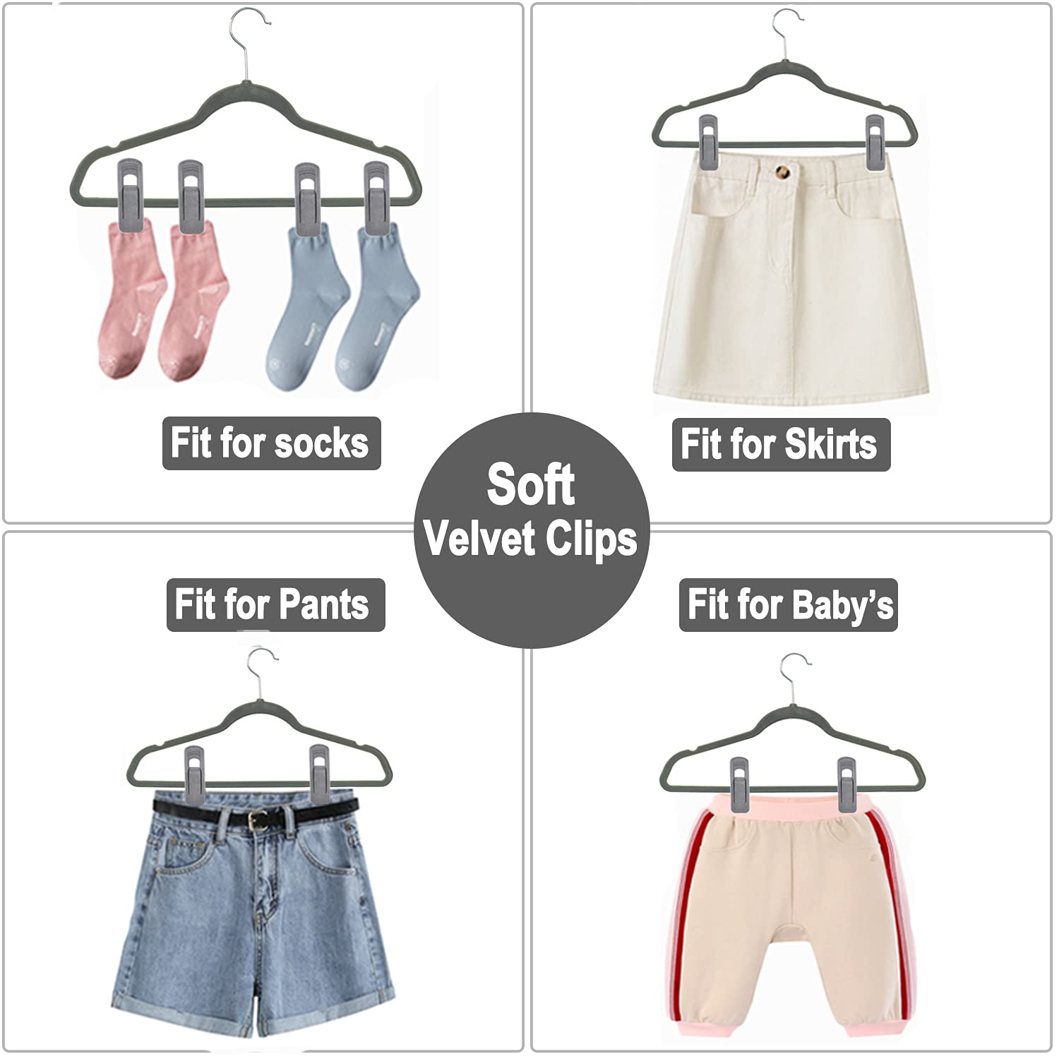 TOFIIGREM easy-to-add clips fit standard velvet hangers.