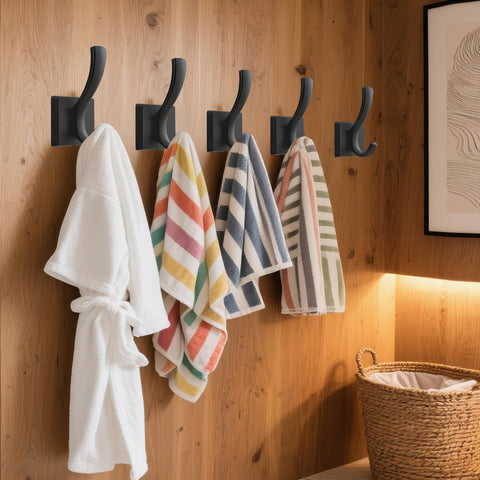 TOFIIGREM heavy-duty aluminum hook for bathroom use and outdoor durability.