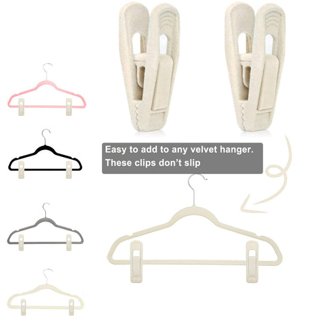 TOFIIGREM non-slip teeth clamp securely to velvet hangers for tidy wardrobes.