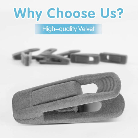TOFIIGREM clips demonstrate non-slip grip on velvet hangers for skirts.