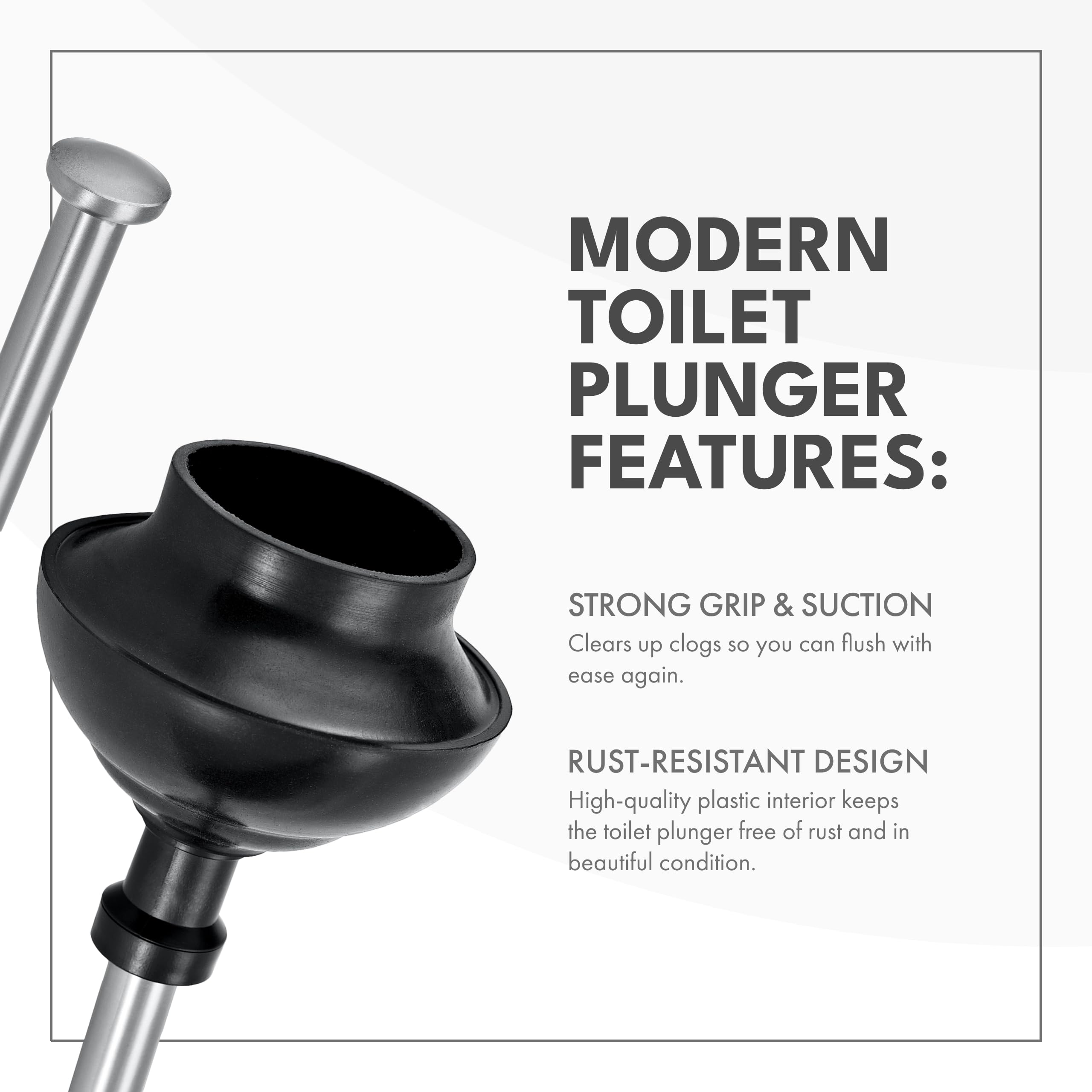 Closeup of handle on ToiletTree stainless steel plunger for sturdy grip.