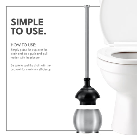 Durable stainless steel construction of ToiletTree plunger highlights long-term reliability.