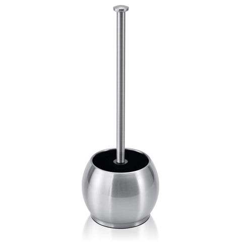 ToiletTree stainless steel plunger with holder viewed from front for stylish bathroom organization.