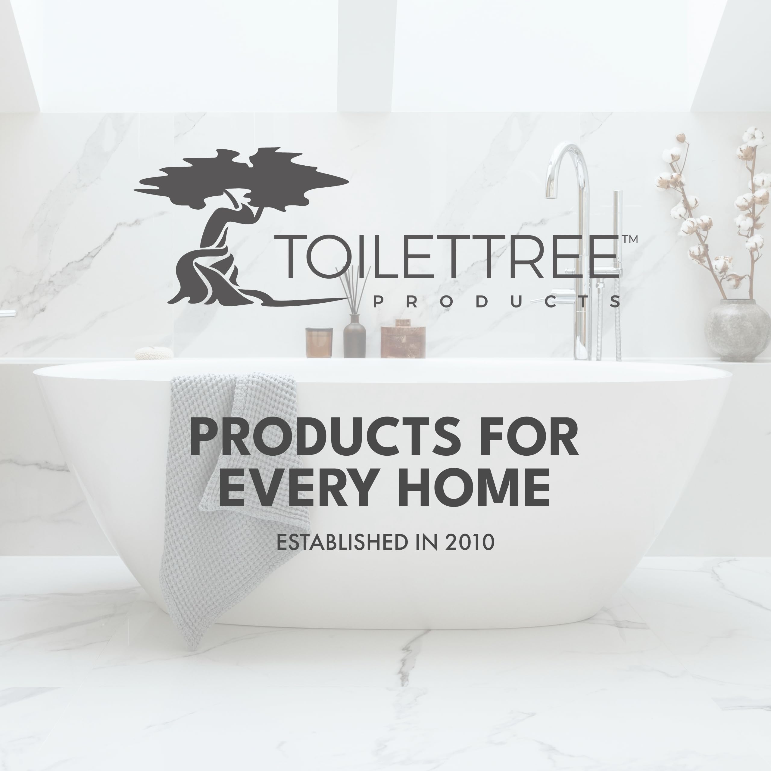 Ready-to-use ToiletTree plunger and holder set in a tidy bathroom setup.
