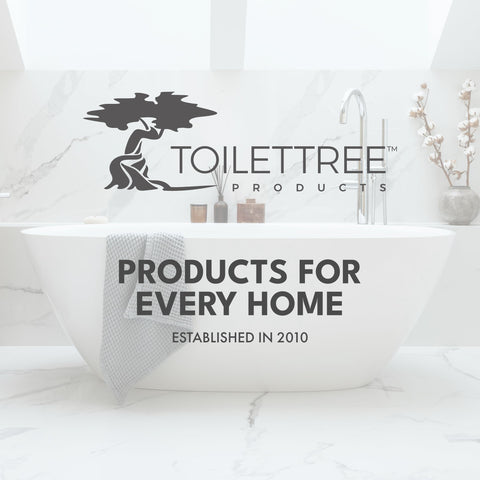 Ready-to-use ToiletTree plunger and holder set in a tidy bathroom setup.