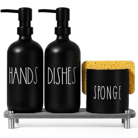 TOLDATLI kitchen soap dispenser set dispenser black glass for a durable, modern counter look.