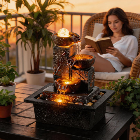 Tolevoit night-light fountain adds gentle glow for evenings.