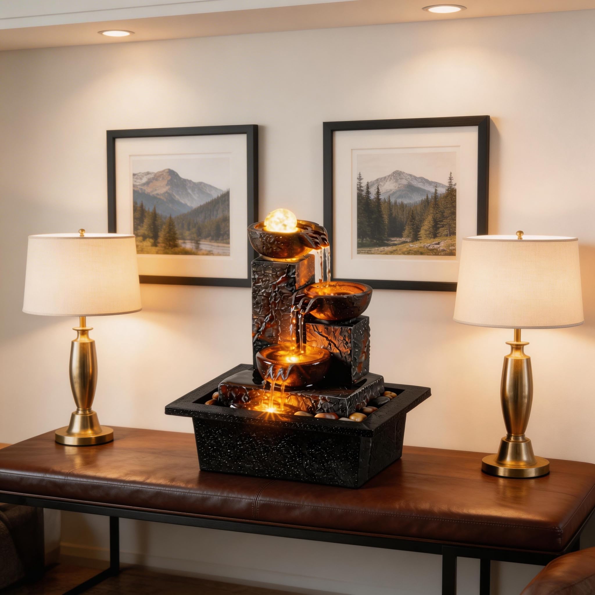 Tolevoit rotating-ball water feature brings serene atmosphere to living rooms.