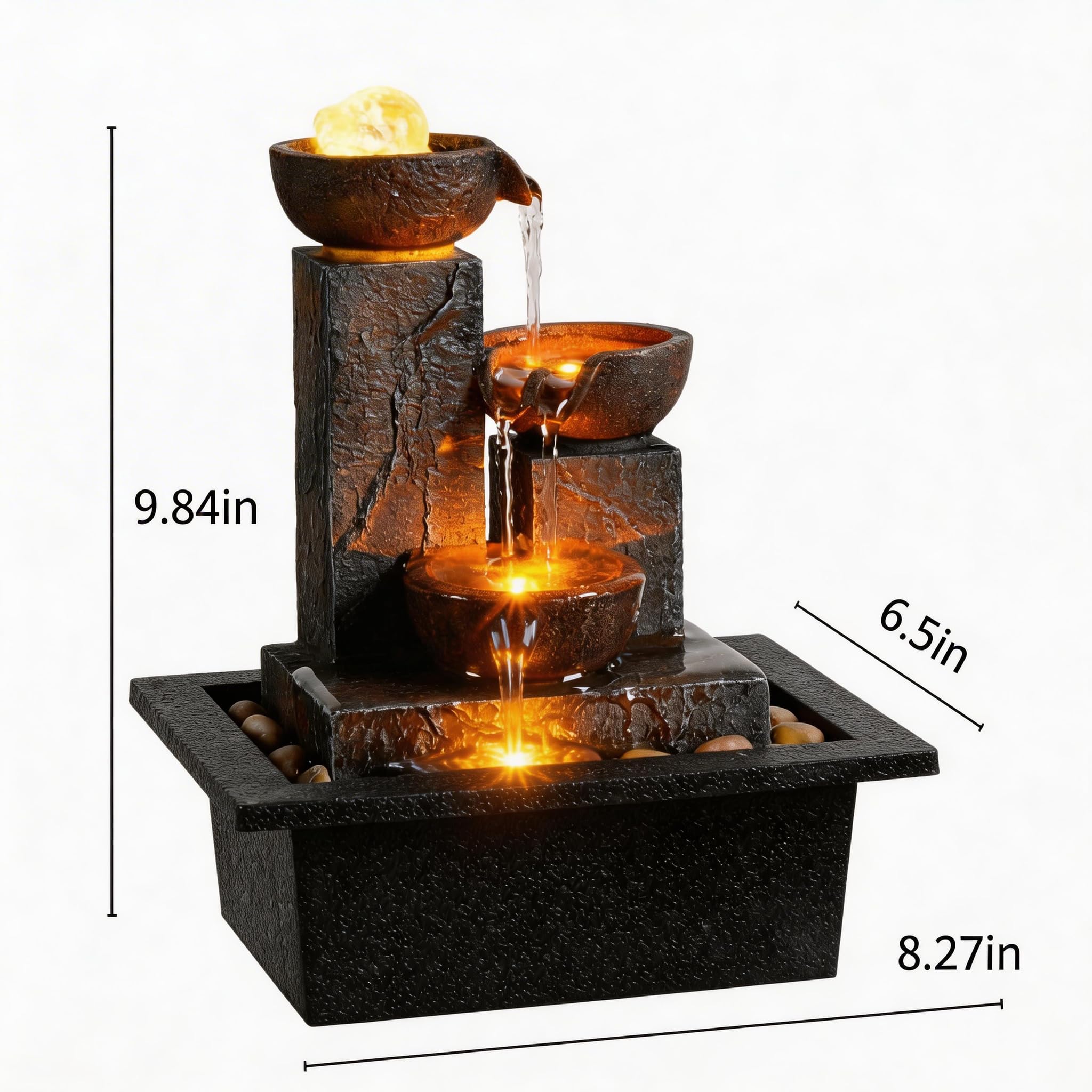 Tolevoit tabletop waterfall with LED light for calm room ambiance.