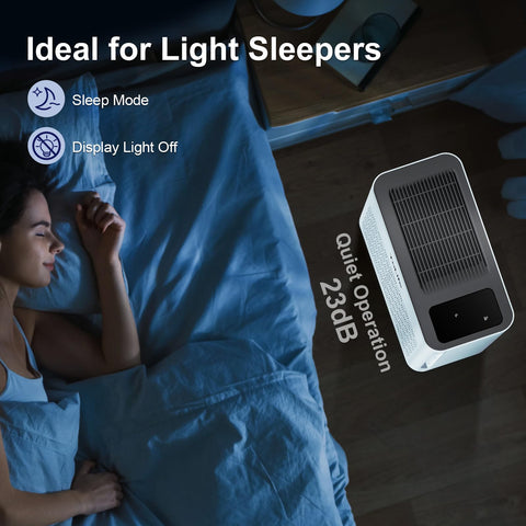 ToLife purifier bedroom setup with low noise for restful sleep.