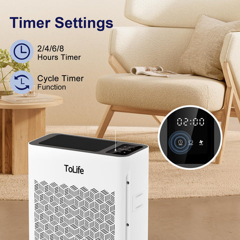 ToLife air purifier filtering process capturing dust and smoke particles up-close.